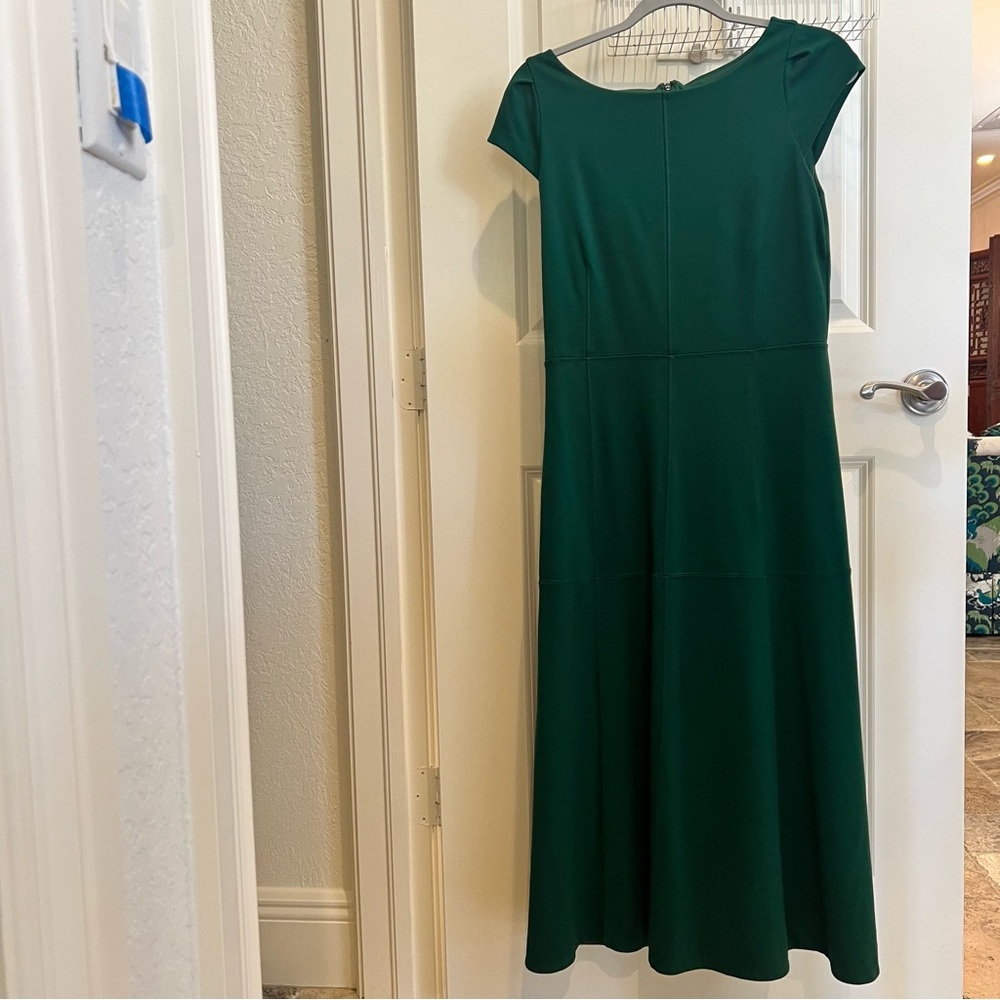 Ann Taylor Green A-Line Midi Dress Crew Neck Cap Sleeve